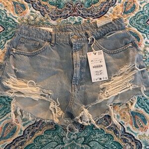 Zara Light Blue Distressed Denim Cutoff Shorts